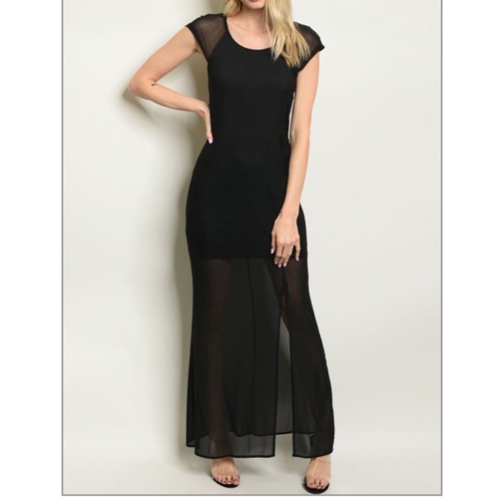 Long black Dress with Lace Back